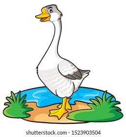 Illustration of cute cartoon goose.