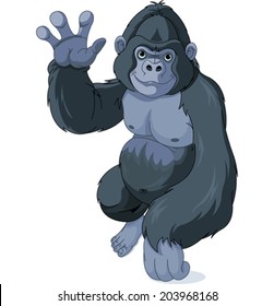 Illustration of cute cartoon gorilla waving hello