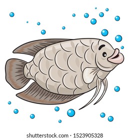 Illustration of cute cartoon gourami fish.