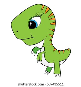 Illustration of Cute Cartoon of Green Baby T-Rex Dinosaur. Vector EPS 8.
