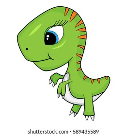 Illustration of Cute Cartoon of Green Baby T-Rex Dinosaur. With Shadow Color/Tone. Vector EPS 8.
