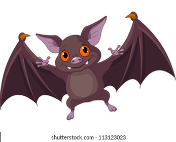 Illustration of Cute Cartoon Halloween bat  flying