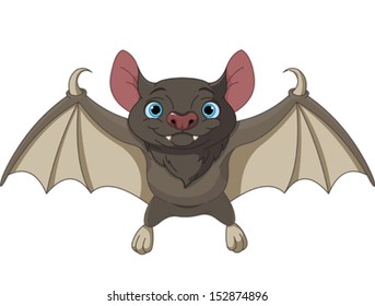 Illustration of Cute Cartoon Halloween bat flying