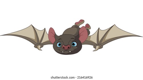 Illustration of Cute Cartoon Halloween bat in flight