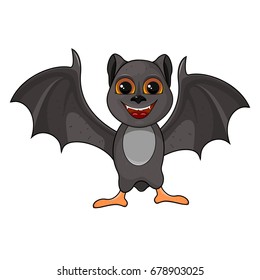 Illustration of cute cartoon Halloween bat flying. Isolated white background. Stock vector.