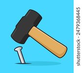 illustration cute cartoon hammer and nail, vector design