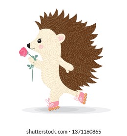 illustration of cute cartoon hedgehog with roller skates.Can be used for baby t-shirt print, fashion graphic artwork, children wear, baby shower celebration, greeting and invitation card.