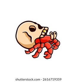 illustration cute cartoon hermit crab with skull