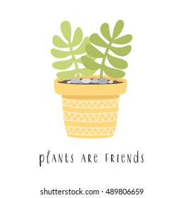 illustration of cute cartoon home plant in pot. can be used for cards, invitations or like sticker