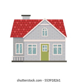 illustration of cute cartoon house facade. Simple colorful house in flat style