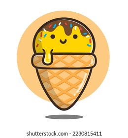 illustration of cute cartoon ice cream good for sticker.