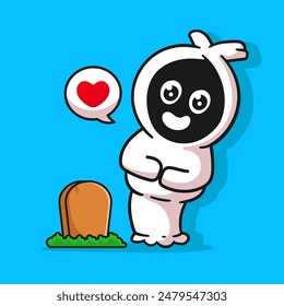 illustration cute cartoon indonesian ghost called pocong with smile face