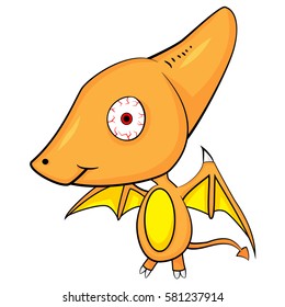 Illustration of Cute Cartoon of Insane Brown Baby Pterodactyl Dinosaur. With Shadow Color/tone. Vector EPS8.
