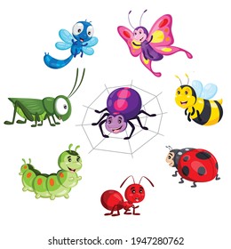 Illustration of cute cartoon insect set.