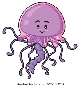 Illustration of cute cartoon jellyfish.