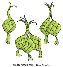 Illustration of cute cartoon ketupat or rice dumpling.