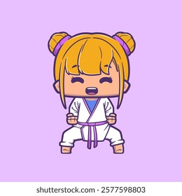 Illustration of a Cute Cartoon Kid Girl Mascot for Promotion of a Jiu-Jitsu Academy