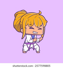 Illustration of a Cute Cartoon Kid Girl Mascot for Promotion of a Jiu-Jitsu Academy