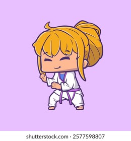 Illustration of a Cute Cartoon Kid Girl Mascot for Promotion of a Jiu-Jitsu Academy