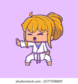 Illustration of a Cute Cartoon Kid Girl Mascot for Promotion of a Jiu-Jitsu Academy