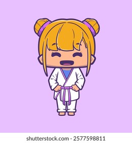 Illustration of a Cute Cartoon Kid Girl Mascot for Promotion of a Jiu-Jitsu Academy