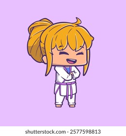 Illustration of a Cute Cartoon Kid Girl Mascot for Promotion of a Jiu-Jitsu Academy