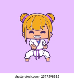 Illustration of a Cute Cartoon Kid Girl Mascot for Promotion of a Jiu-Jitsu Academy