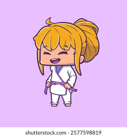 Illustration of a Cute Cartoon Kid Girl Mascot for Promotion of a Jiu-Jitsu Academy