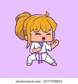 Illustration of a Cute Cartoon Kid Girl Mascot for Promotion of a Jiu-Jitsu Academy