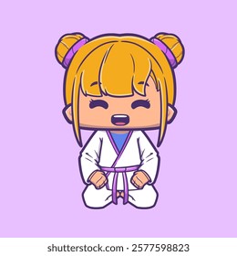 Illustration of a Cute Cartoon Kid Girl Mascot for Promotion of a Jiu-Jitsu Academy