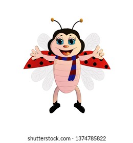 Illustration of cute of Cartoon ladybug waving 