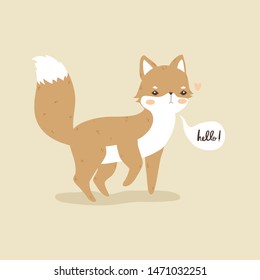 illustration of cute cartoon little fox on pastel background. Vector illustration of fox for cards, posters or kids party invitation templates