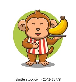 illustration of cute cartoon monkey be come service man, vector design.