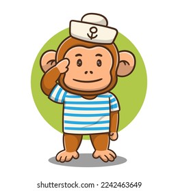 illustration of cute cartoon monkey with sailor hat, vector design.