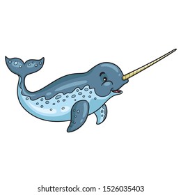 Illustration of cute cartoon narwhal.