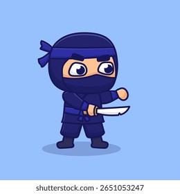 ilustração de ninja de desenho animado bonito com espada