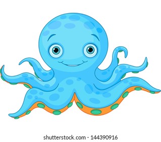 Illustration of cute cartoon octopus 