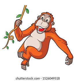 Illustration of cute cartoon orangutan.