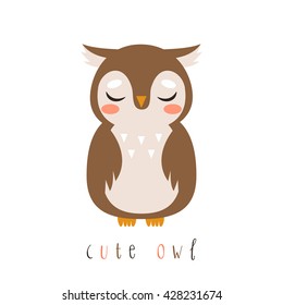 illustration of cute cartoon owl on white background. can be used like sticker or for birthday cards and party invitations