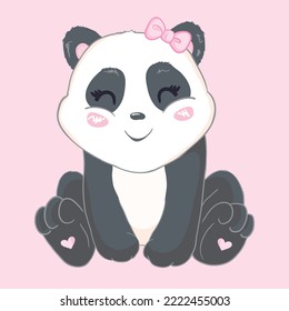 Ilustración con una tierna panda de dibujos animados. Ilustración para la niña. Fondo rosa.