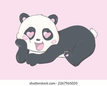 Illustration with cute cartoon panda. Illustration for the girl.