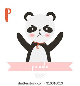 illustration of cute cartoon panda with ribbon on white background. can be used for greeting cards and party invitations
