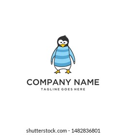 Illustration of cute cartoon penguin with cool clothes logo template