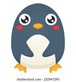 Illustration of a cute cartoon penguin with a neutral expression, patting its belly. Eps 10 Vector.