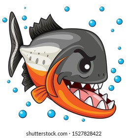 Illustration of cute cartoon piranha.