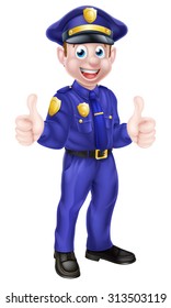 An illustration of a cute cartoon policeman character giving a thumbs up