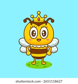 illustration of cute cartoon queen bee with smile face
