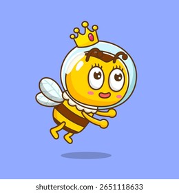illustration of cute cartoon queen bee with helm