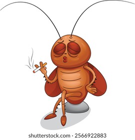 Illustration Cute Cartoon Relax Cockroach Smoking
