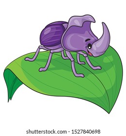 Illustration of cute cartoon rhinoceros beetle.